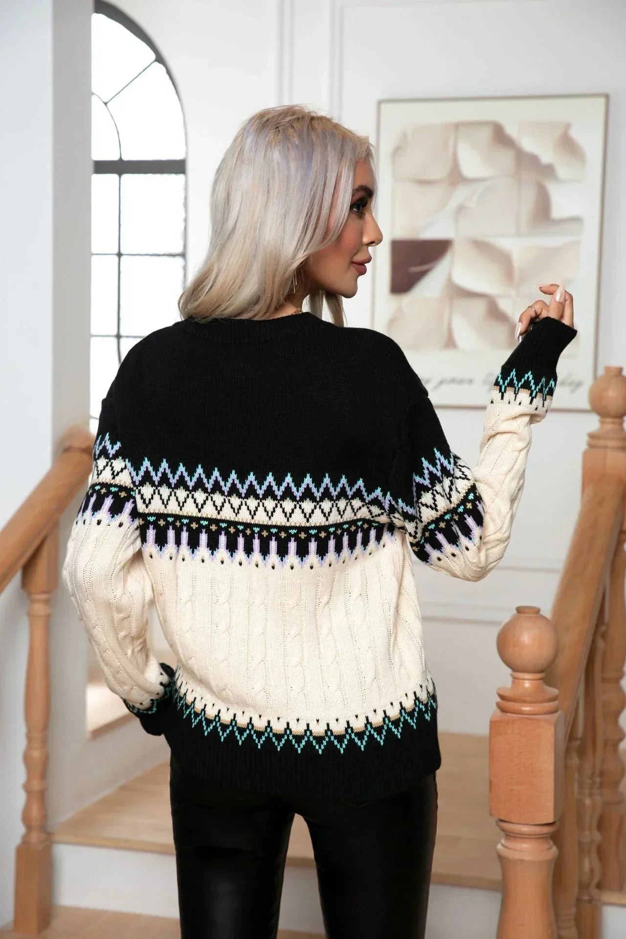 Samira Női pulóver – Elegáns norvég mintás meleg kötött pulóver