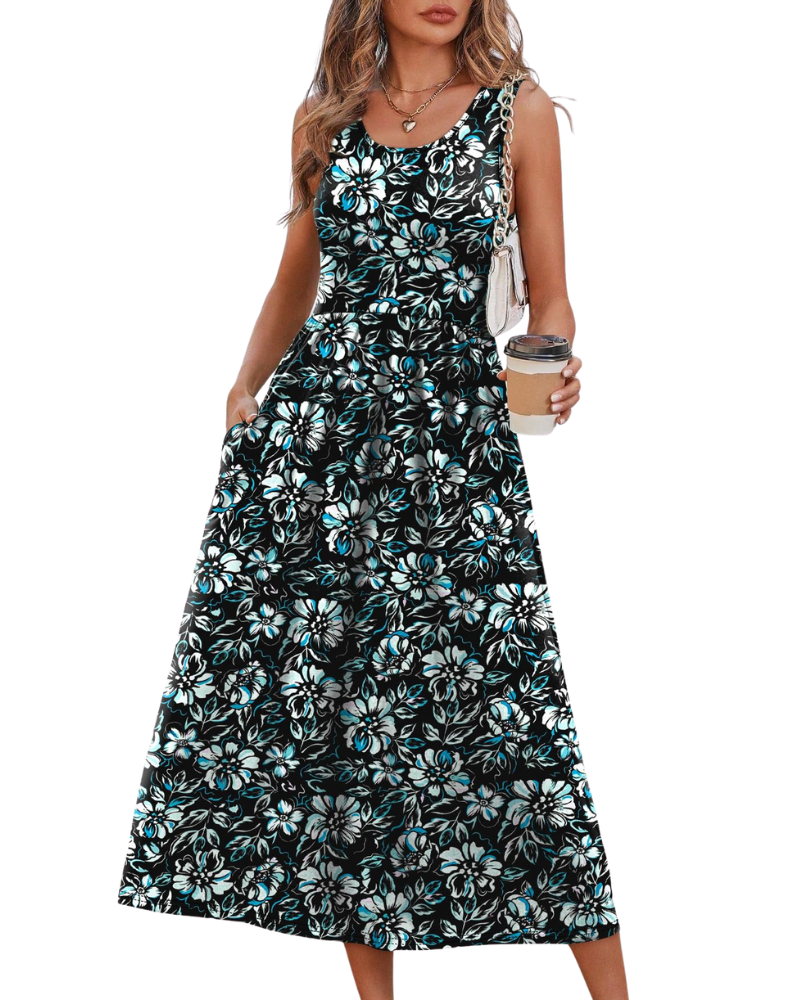 Jensy Rochie Midi Damă – Rochie A-Line Fluidă cu Buzunare, Talie Empire & Croială Elegantă pentru Vară