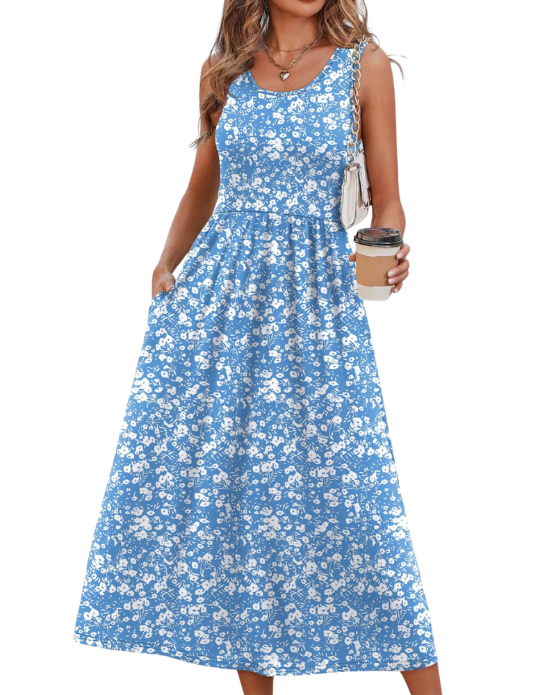 Jensy Rochie Midi Damă – Rochie A-Line Fluidă cu Buzunare, Talie Empire & Croială Elegantă pentru Vară