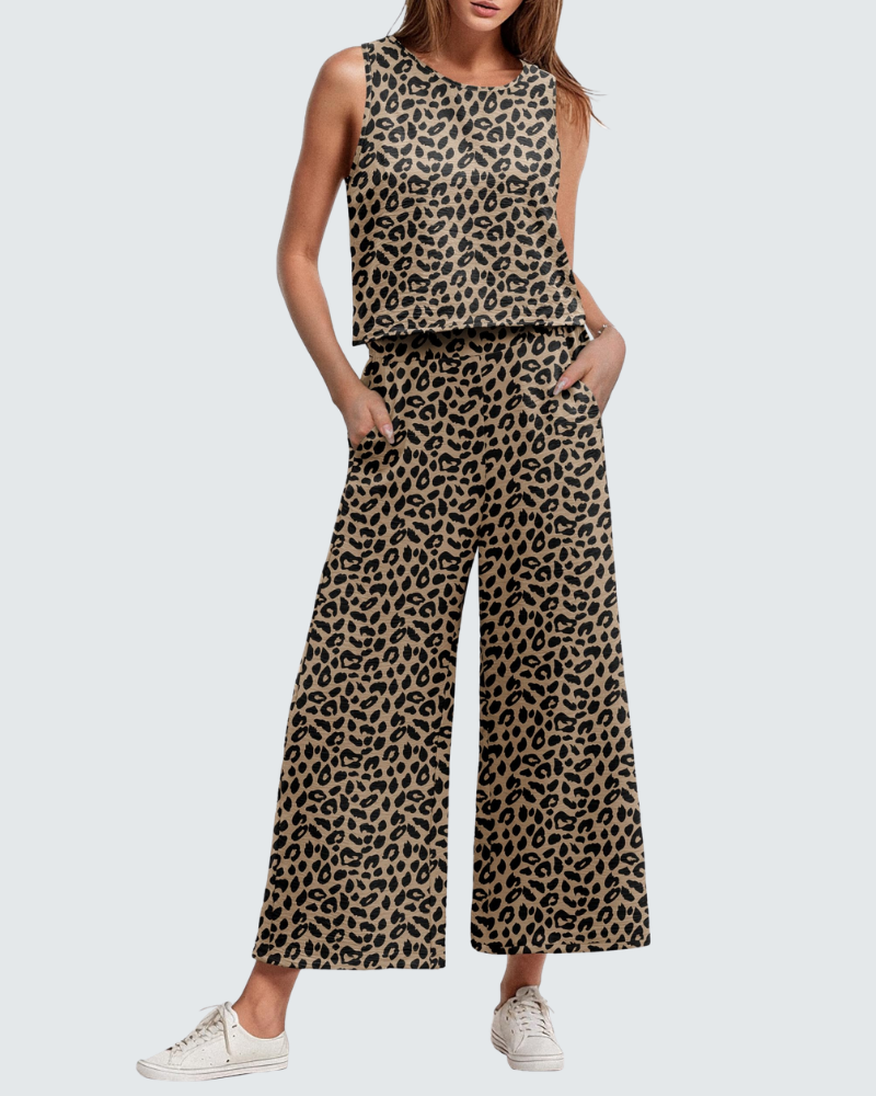 Velly Women's Summer Set – Sleeveless Top & High-Waisted Wide-Leg Pants