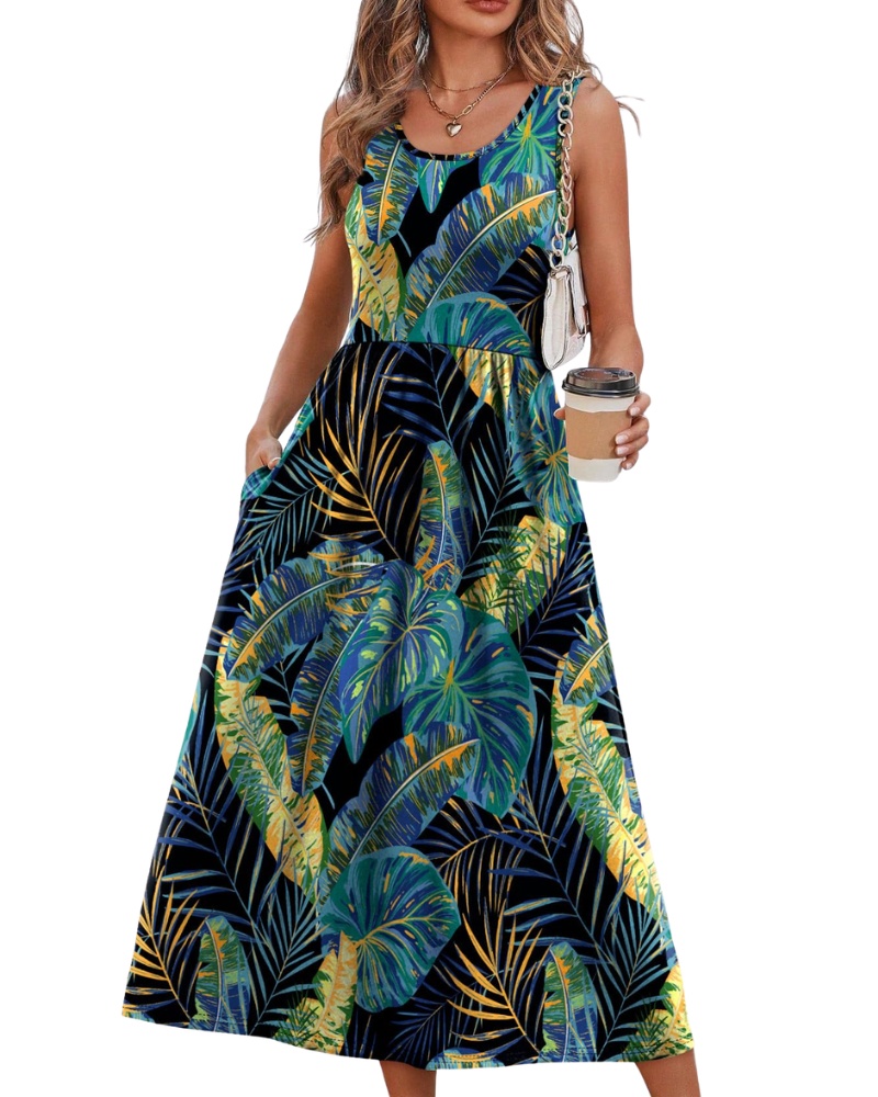 Jensy Rochie Midi Damă – Rochie A-Line Fluidă cu Buzunare, Talie Empire & Croială Elegantă pentru Vară