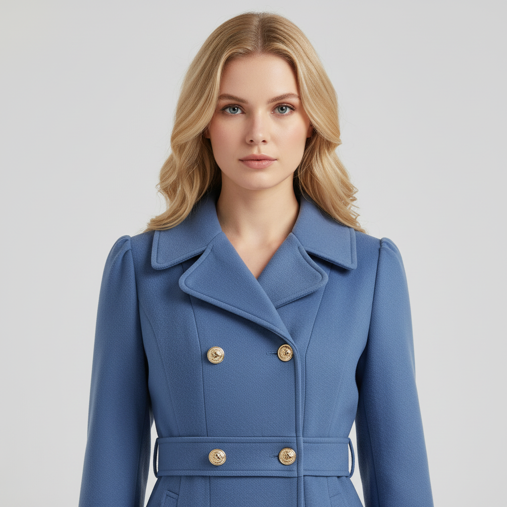 Livy taillierter Damen-Trench – Eleganter Mantel mit doppelter Knopfleiste, Gürtel und Faltenrock