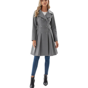 Livy taillierter Damen-Trench – Eleganter Mantel mit doppelter Knopfleiste, Gürtel und Faltenrock