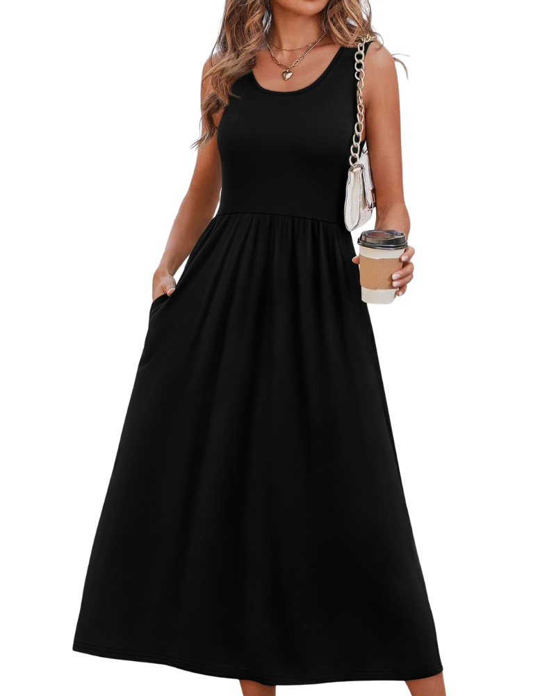 Jensy Rochie Midi Damă – Rochie A-Line Fluidă cu Buzunare, Talie Empire & Croială Elegantă pentru Vară
