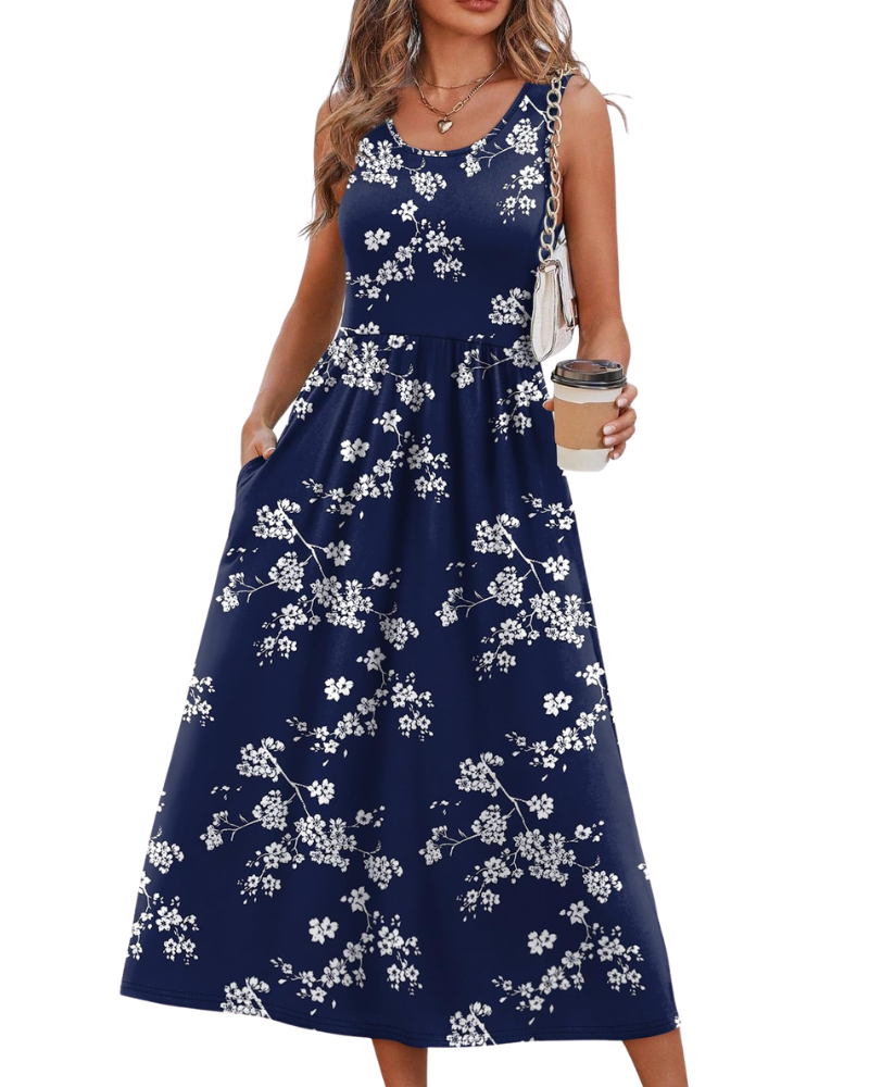 Jensy Rochie Midi Damă – Rochie A-Line Fluidă cu Buzunare, Talie Empire & Croială Elegantă pentru Vară