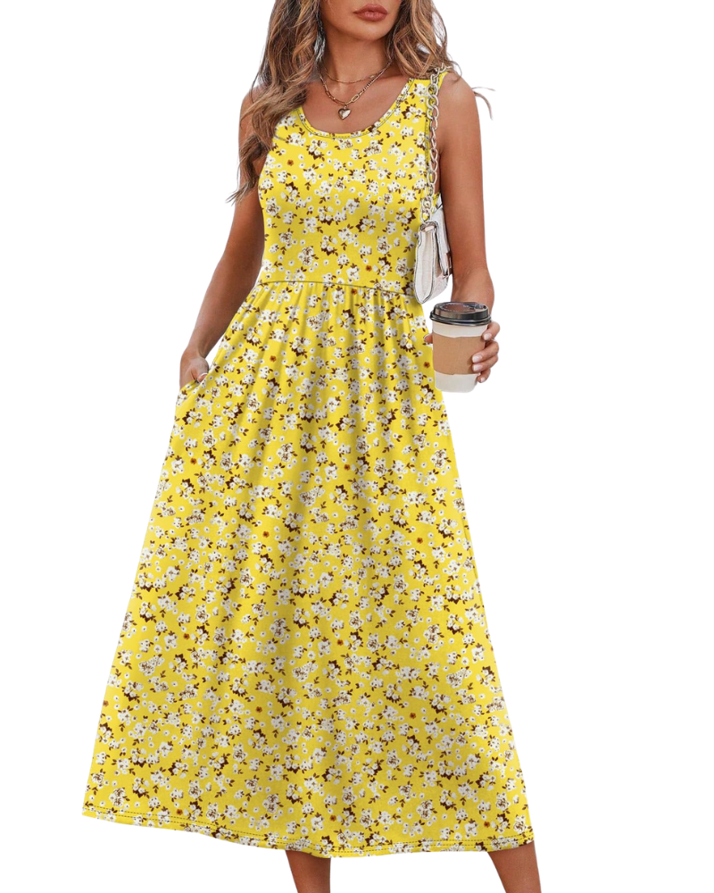 Jensy Rochie Midi Damă – Rochie A-Line Fluidă cu Buzunare, Talie Empire & Croială Elegantă pentru Vară