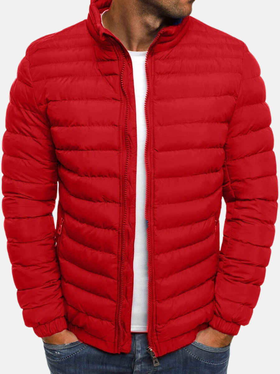 Manual Quilted Jacket for Men – Light Straight Cut with Stand-up Collar & Zipper Closure