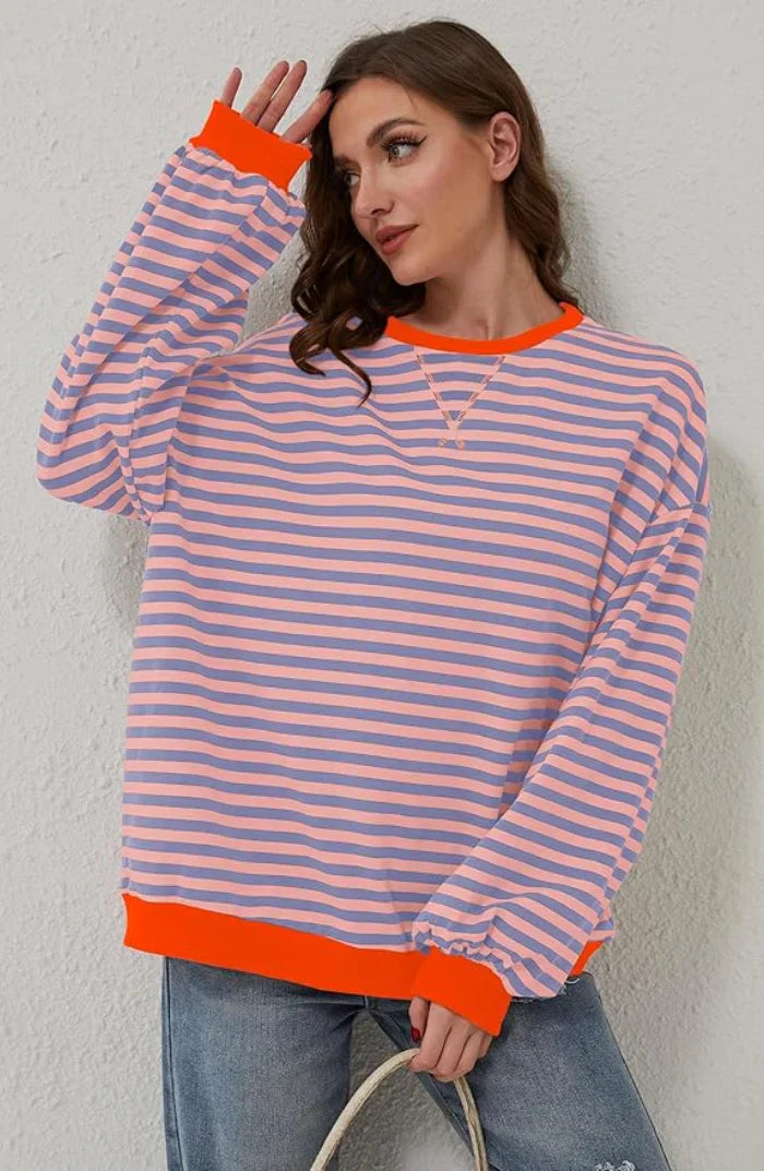 Felpa oversize Mila – Felpa comoda con righe classiche e dettagli a contrasto
