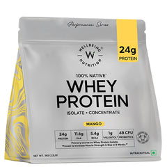 Whey Protein Isolate + Concentrate 24g | 1kg | 4B CFU Probiotics | Mango Flavoured