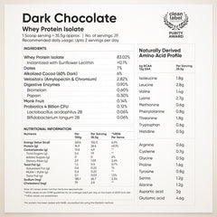 Whey Protein Isolate 26g | 1kg | 4B CFU Probiotics | Dark Chocolate
