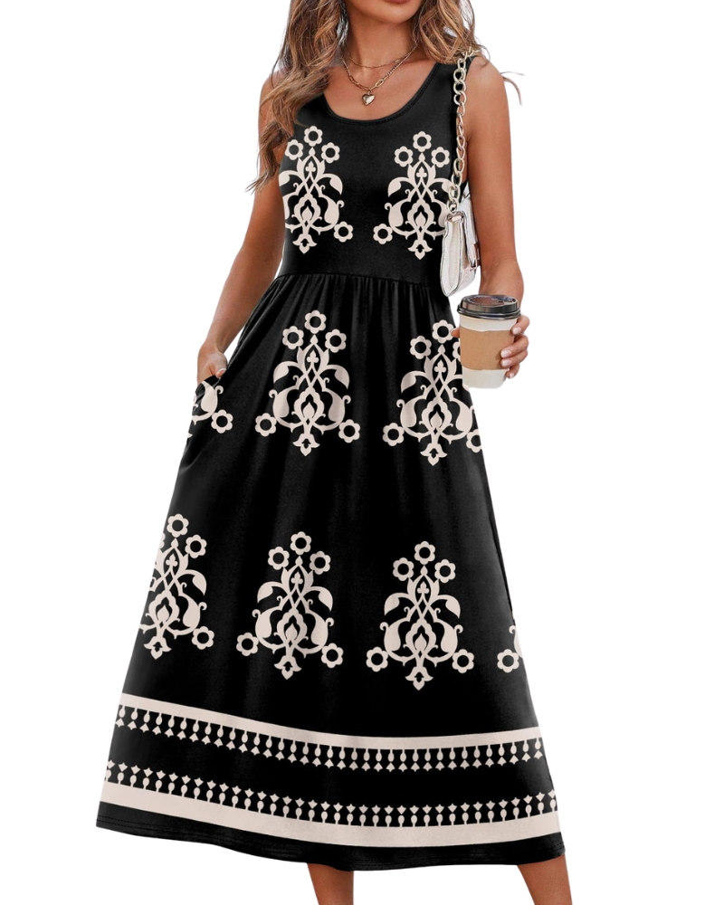 Jensy Rochie Midi Damă – Rochie A-Line Fluidă cu Buzunare, Talie Empire & Croială Elegantă pentru Vară