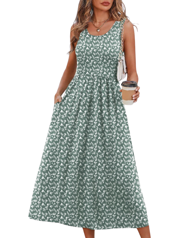 Jensy Rochie Midi Damă – Rochie A-Line Fluidă cu Buzunare, Talie Empire & Croială Elegantă pentru Vară
