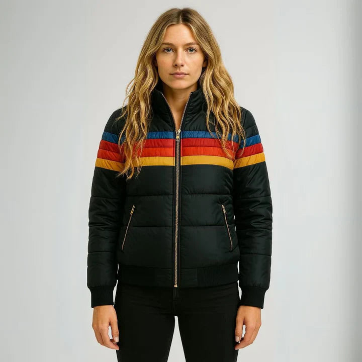 Scarlett Retro Donsjas Dames – Multikleurige Winterjas met Capuchon en Rits