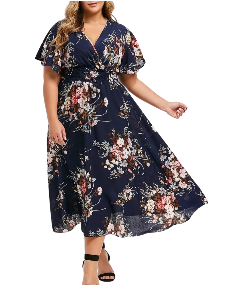 Sukienka damska Claire w stylu boho – odkryte ramiona, falbany, luźny krój midi na lato