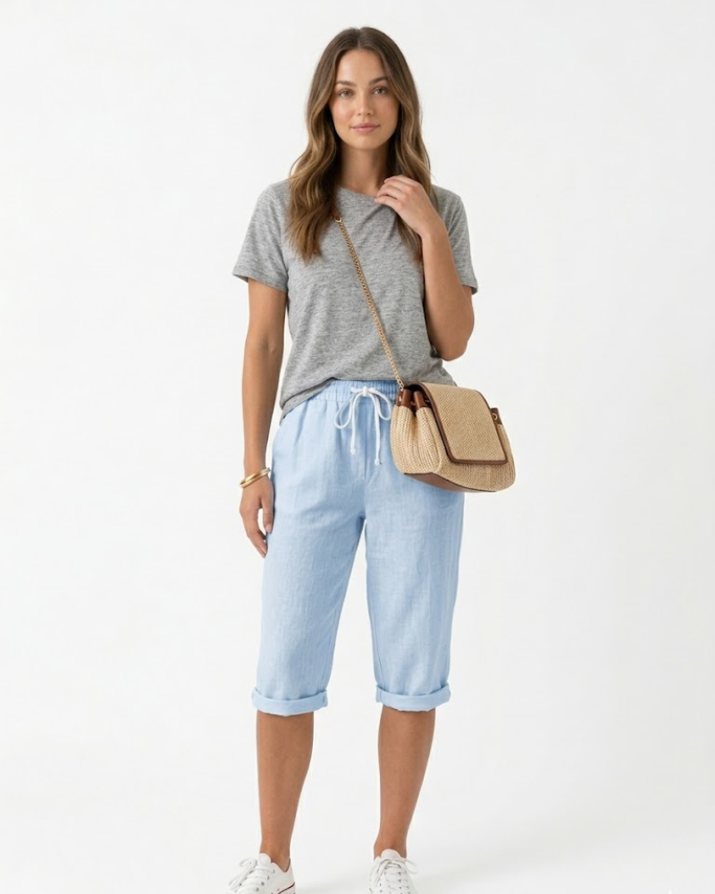 Serena Women's Cotton Linen Pants – Relaxed Fit & Breathable Elastic Waist