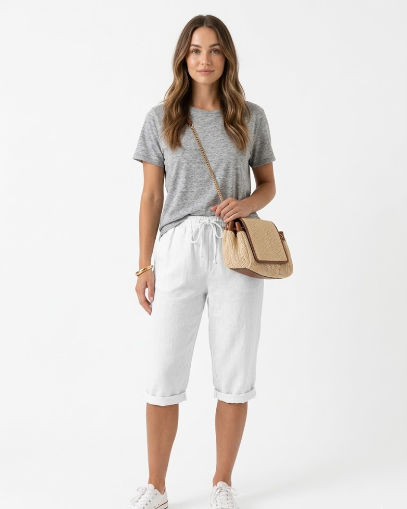 Serena Women's Cotton Linen Pants – Relaxed Fit & Breathable Elastic Waist