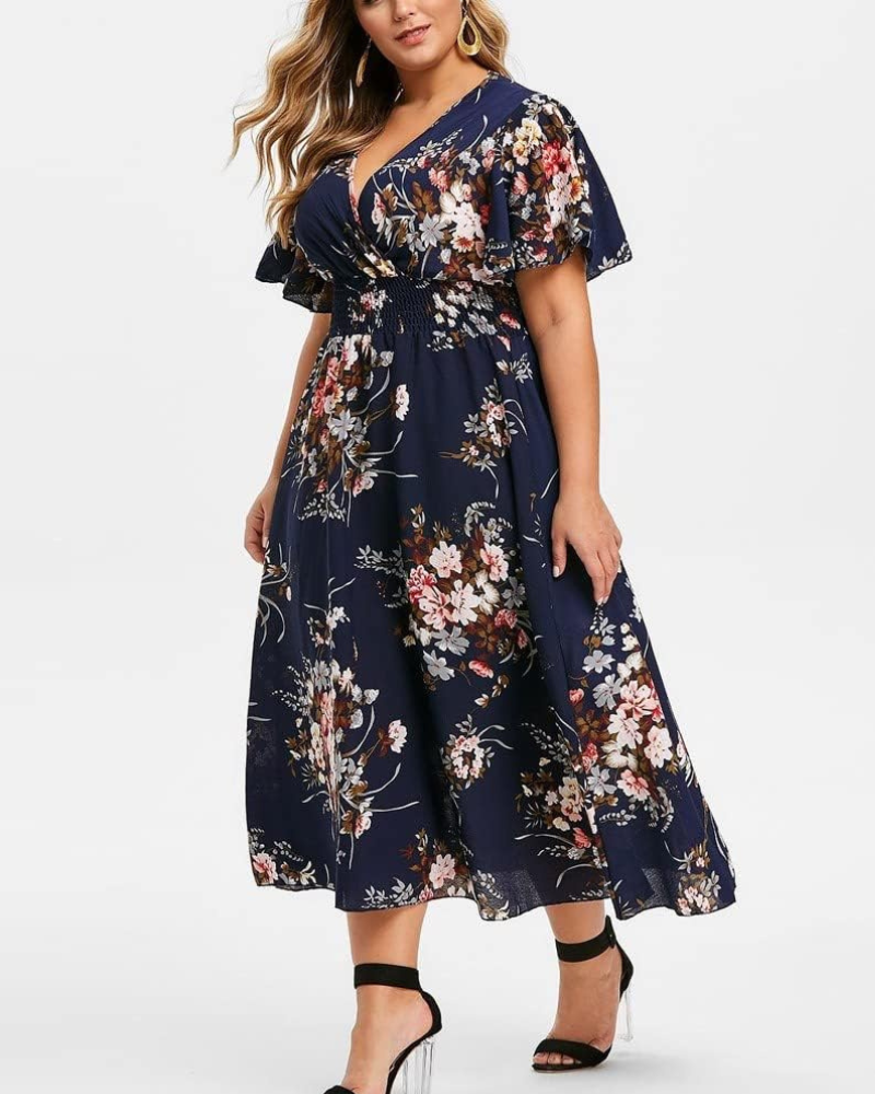 Sukienka damska Claire w stylu boho – odkryte ramiona, falbany, luźny krój midi na lato
