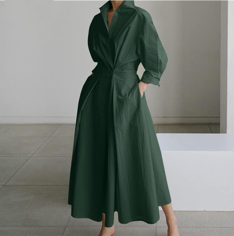 Sophie košeľové maxi šaty – dlhé košeľové šaty s elastickým pásom, elegantné dámske