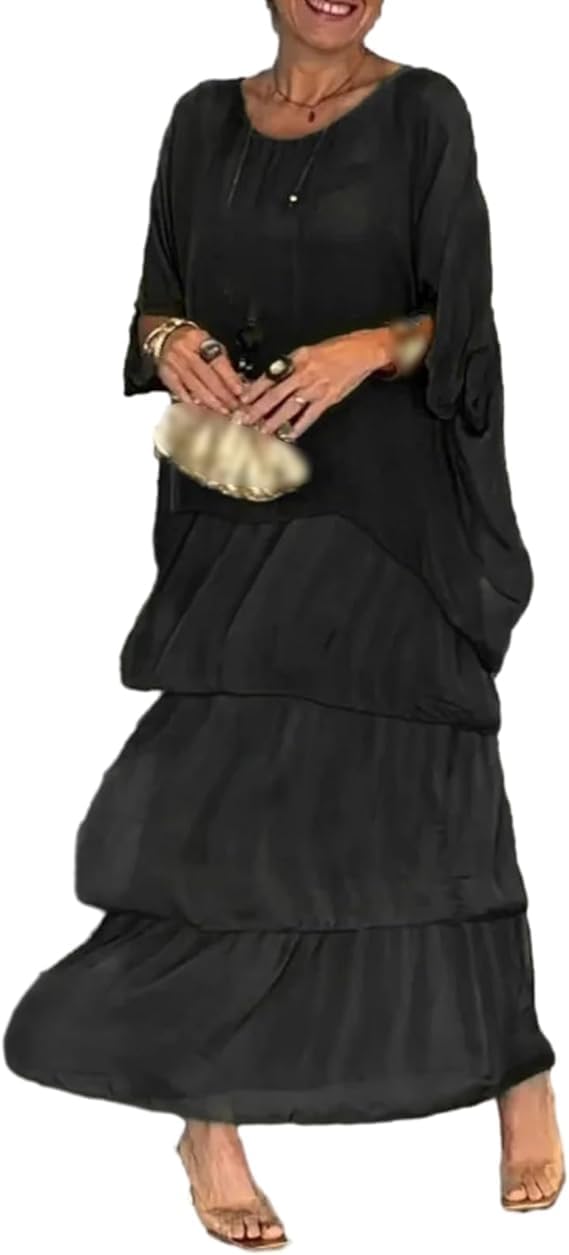 Aurora Robe Longue Femme – Robe Ample à Manches Chauve-Souris Style Artistique