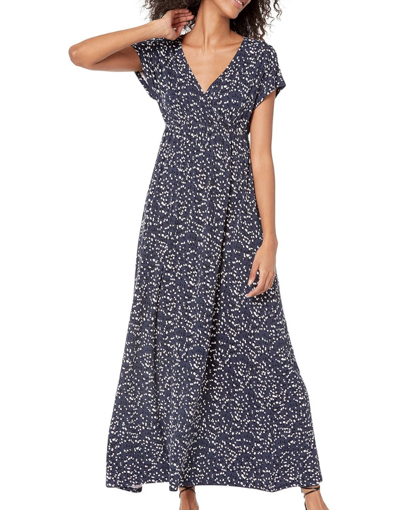 Risa Women's Long Dress – Crossed V-Neck, Empire Waist & Comfortable Elegant Flowing Fit