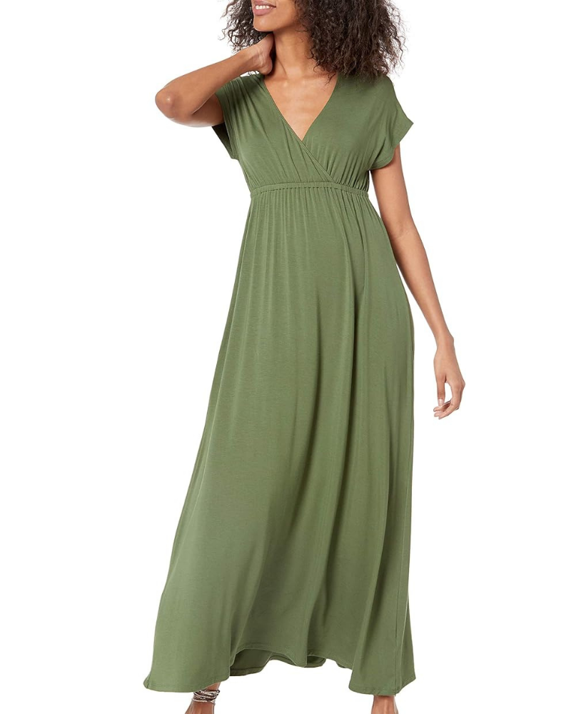 Risa Women's Long Dress – Crossed V-Neck, Empire Waist & Comfortable Elegant Flowing Fit