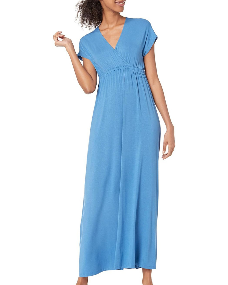 Risa Women's Long Dress – Crossed V-Neck, Empire Waist & Comfortable Elegant Flowing Fit