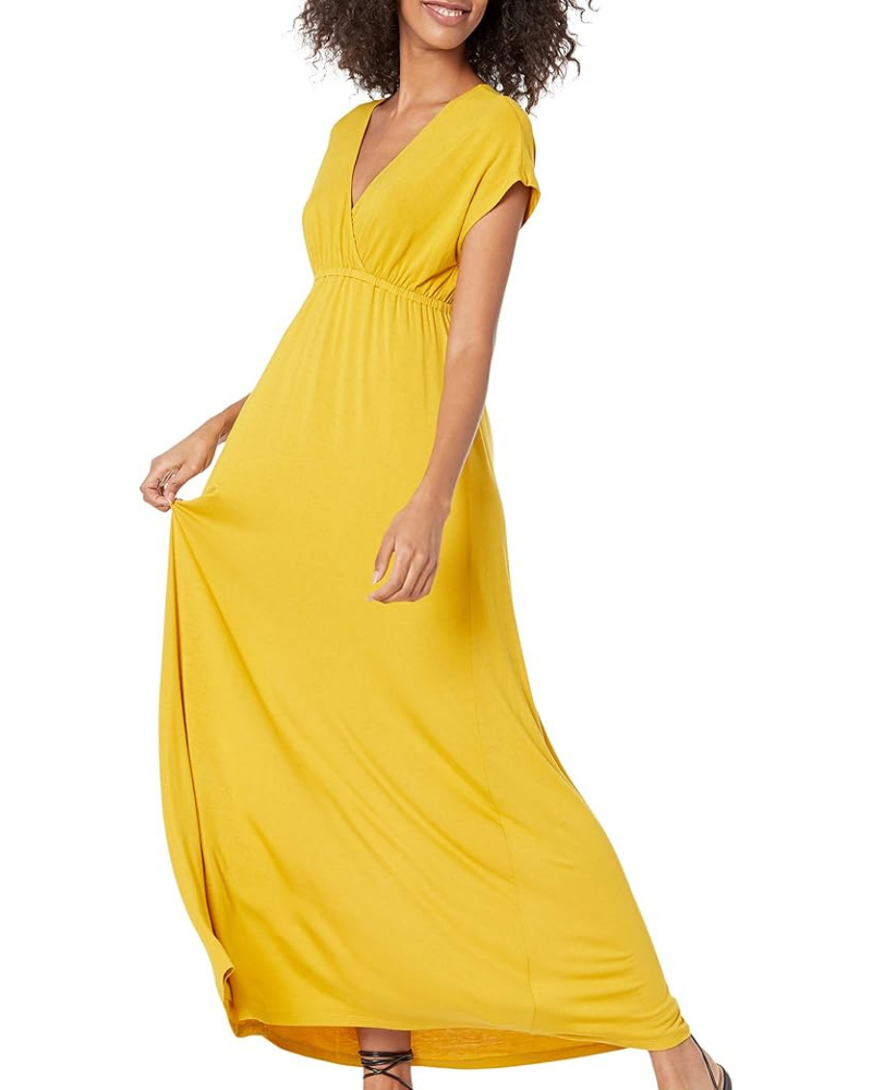 Risa Women's Long Dress – Crossed V-Neck, Empire Waist & Comfortable Elegant Flowing Fit