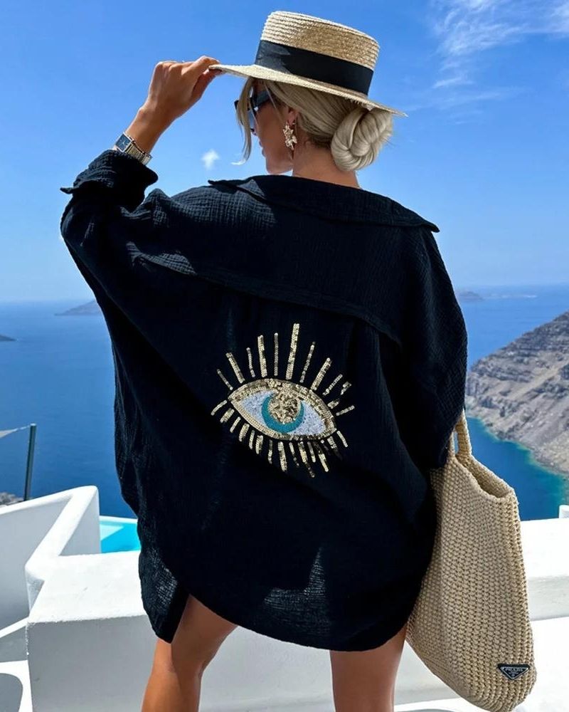 Camicia da donna oversize gelli - sequestro e luce traspirante in tessuto di paillettes