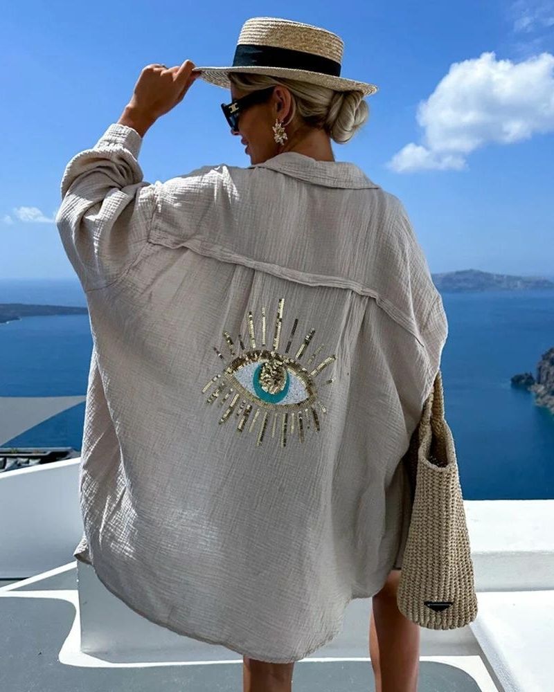 Camicia da donna oversize gelli - sequestro e luce traspirante in tessuto di paillettes