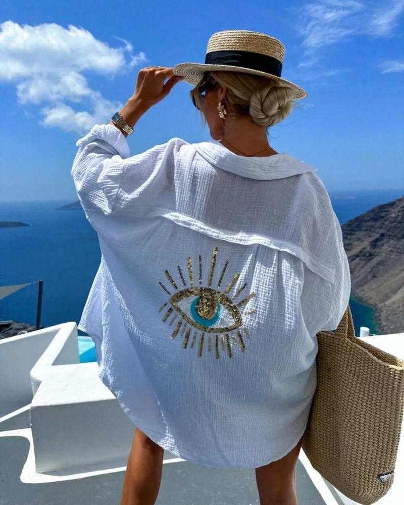 Camicia da donna oversize gelli - sequestro e luce traspirante in tessuto di paillettes
