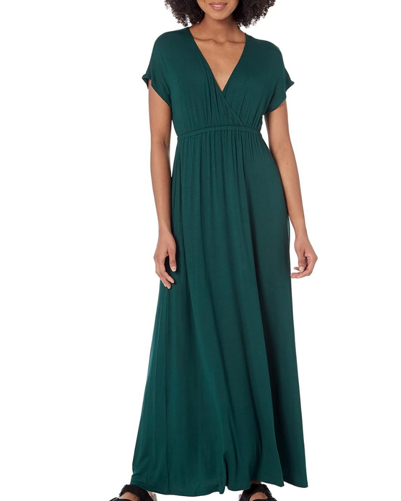 Risa Women's Long Dress – Crossed V-Neck, Empire Waist & Comfortable Elegant Flowing Fit