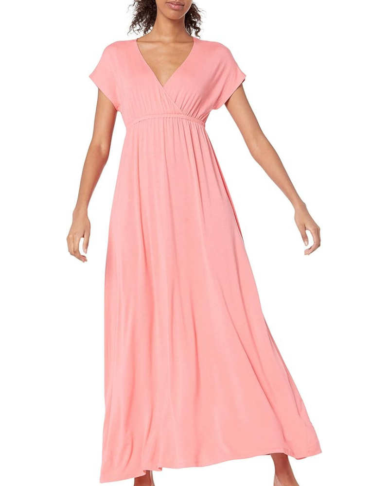 Risa Women's Long Dress – Crossed V-Neck, Empire Waist & Comfortable Elegant Flowing Fit