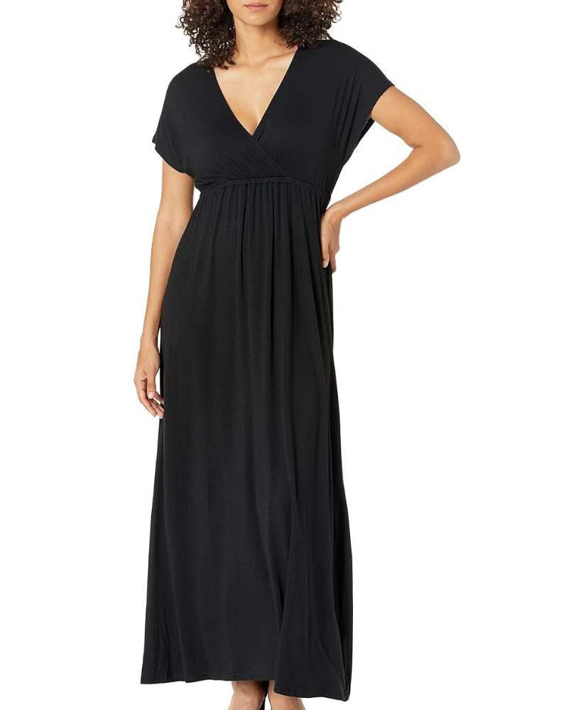 Risa Women's Long Dress – Crossed V-Neck, Empire Waist & Comfortable Elegant Flowing Fit