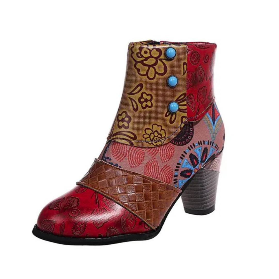 Women's Rain Boots Lauren - Retro Waterproof Boots with High Heel and Ethnic Pattern for Autumn