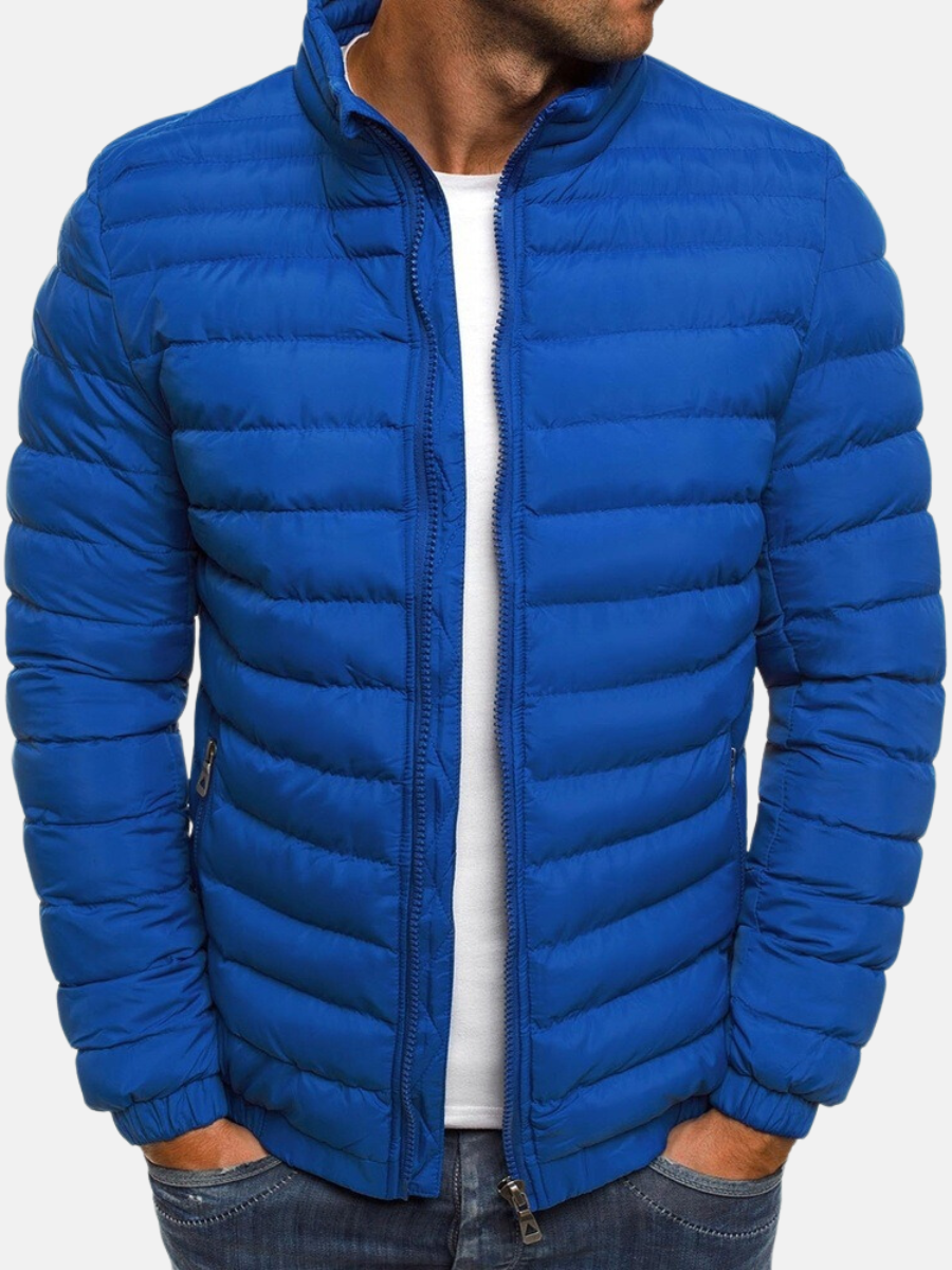 Manual Quilted Jacket for Men – Light Straight Cut with Stand-up Collar & Zipper Closure