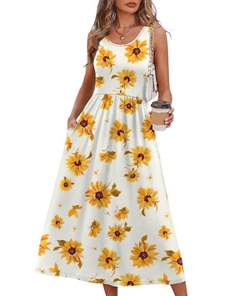 Jensy Rochie Midi Damă – Rochie A-Line Fluidă cu Buzunare, Talie Empire & Croială Elegantă pentru Vară