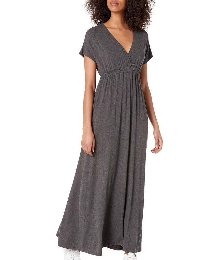 Risa Women's Long Dress – Crossed V-Neck, Empire Waist & Comfortable Elegant Flowing Fit