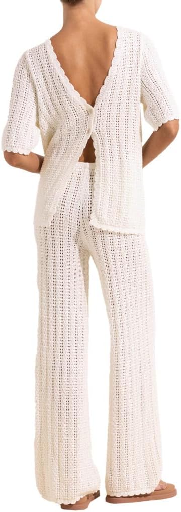 Conjunto de Praia Sally para Mulher – Kimono de Croché e Calças Largas Leves