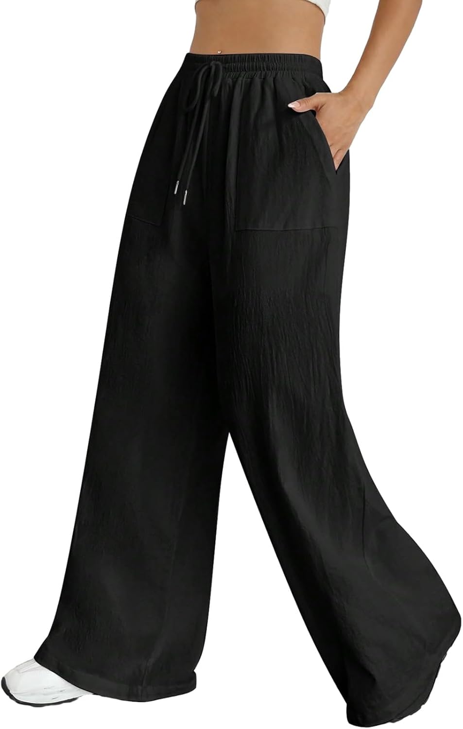 Claire Pantalon Palazzo pentru femei – Pantalon larg cu talie înaltă și buzunare