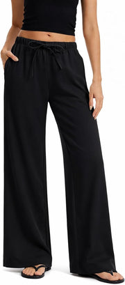 Clyde Pantalon Femme – Pantalon Large Taille Haute Crêpe Sans Plis & Poches