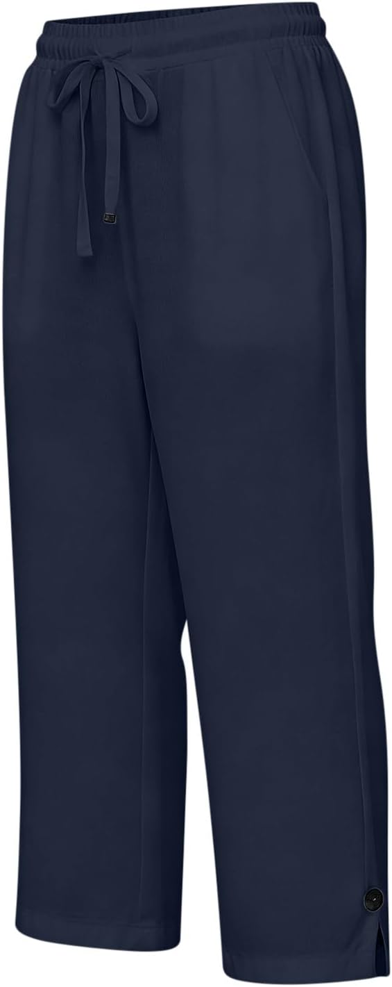 Miazon Pantaloni Donna Capri – Taglio Largo, Vita Elastica, Lino Cotone Estate Comfort