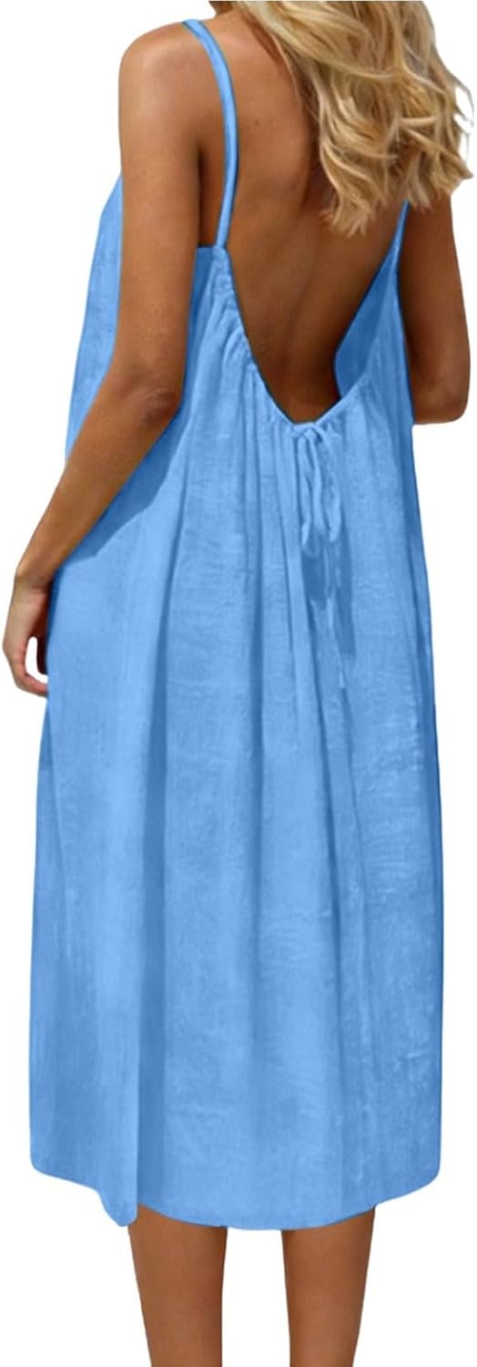 Noa kjole til kvinder – maxi kjole med åben ryg, tynde stropper, flydende pasform, sommer, strand, elegant