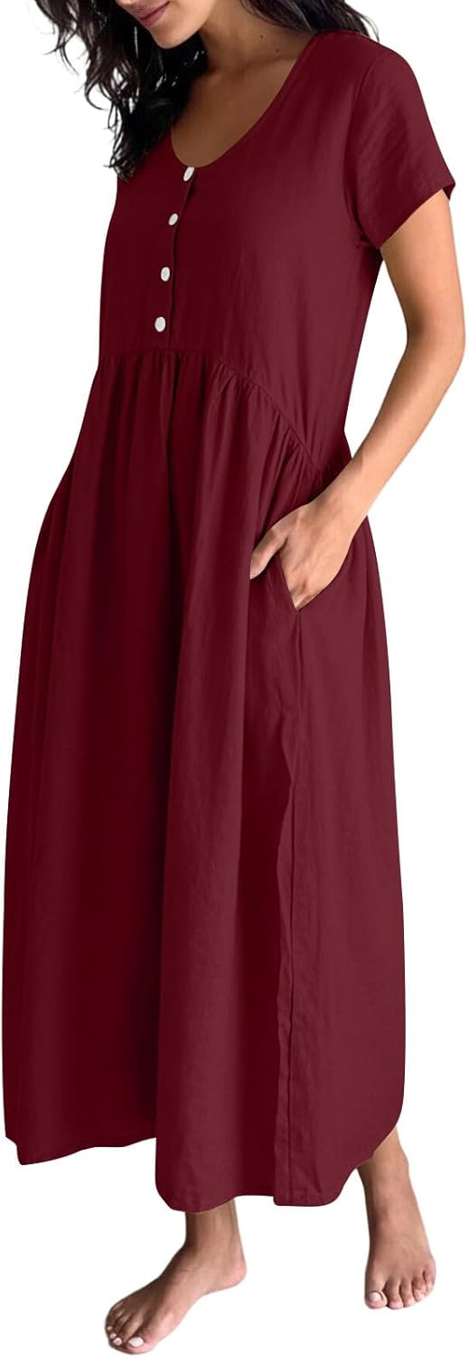 Sukienka Emma damska – sukienka maxi z okrągłym dekoltem, krótkimi rękawami, luźnym krojem, letnia, elegancka