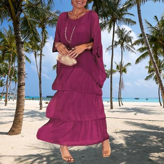 Aurora Robe Longue Femme – Robe Ample à Manches Chauve-Souris Style Artistique