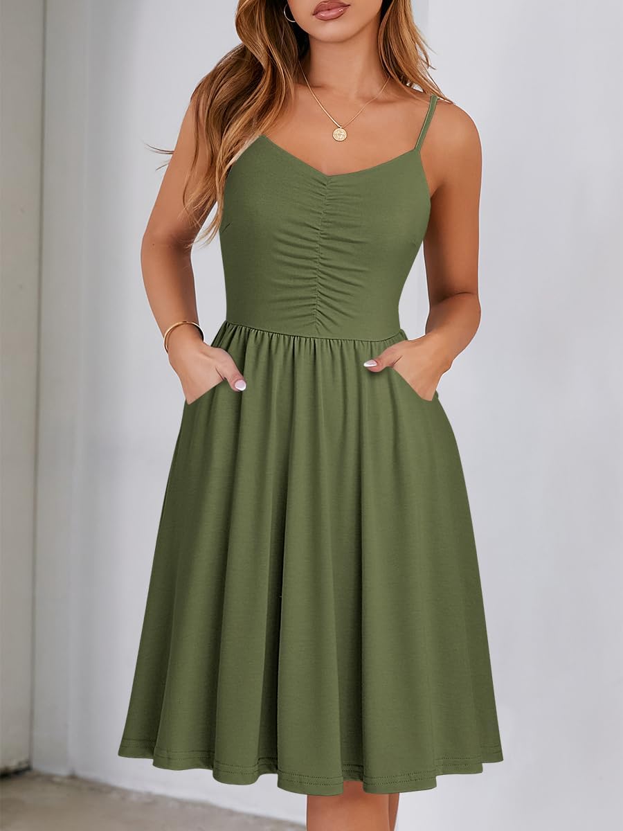 Lina kjole sommer dame – A-formet kjole med justerbare stropper og elegante lommer