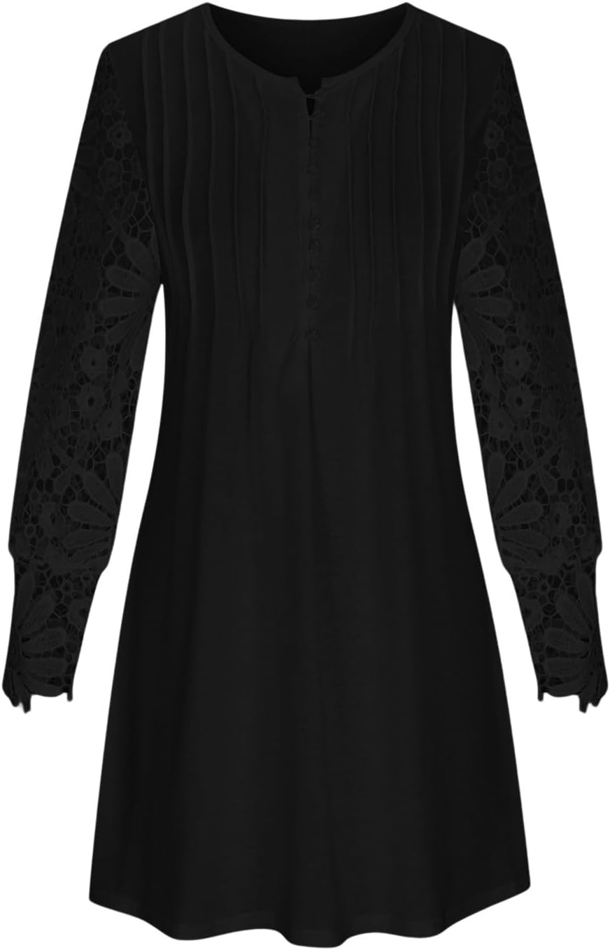 Rochie elegantă Victoria pentru femei – rochie scurtă din dantelă cu decolteu în V și mâneci lungi
