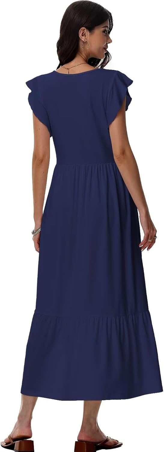 Vestido Elena Mulher – Vestido Midi Floral Decote V Corte Fluido Com Bolsos Verão