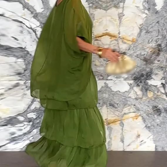 Aurora Robe Longue Femme – Robe Ample à Manches Chauve-Souris Style Artistique