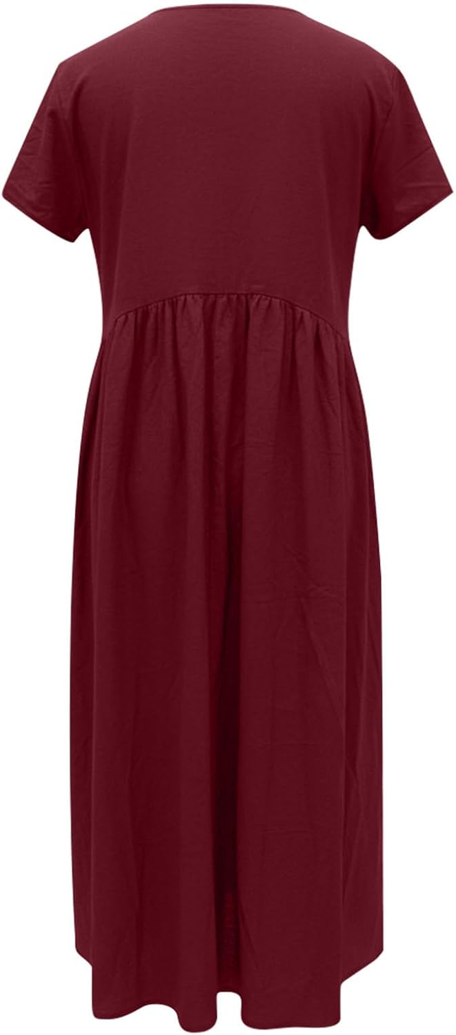 Sukienka Emma damska – sukienka maxi z okrągłym dekoltem, krótkimi rękawami, luźnym krojem, letnia, elegancka