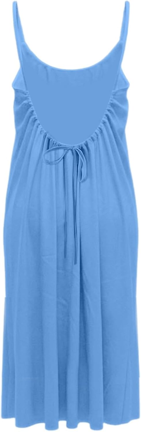 Noa kjole til kvinder – maxi kjole med åben ryg, tynde stropper, flydende pasform, sommer, strand, elegant
